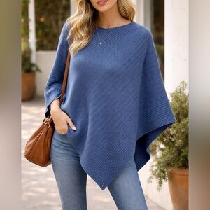 Beryll Blue Cashmere Poncho O/S